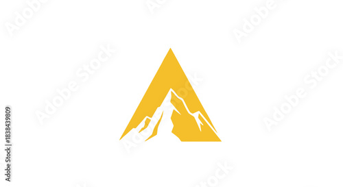 Geometric Peak: A stylized mountain range illustration merges seamlessly within the confines of a gold colored triangle, creating a dynamic visual that represents nature's resilience.
