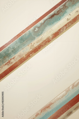 Vintage Christmas header border texture of aged metallic mercury glass with cranberry red, evergreen, and tarnished gold grunge against off-white background