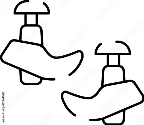 Human foot pressing pedal black line icon