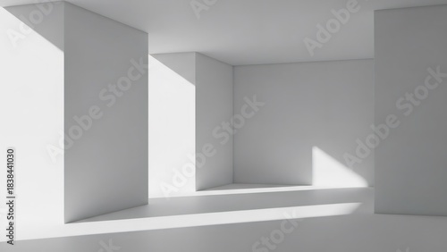 Wallpaper Mural Minimalist white room with natural light creating geometric shadow on wall. Empty studio or exhibition space for product display or architectural rendering design. Torontodigital.ca