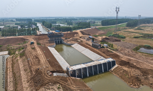 Foto Wancheng Water Conservancy Lock Project Reconstruction Aerial View