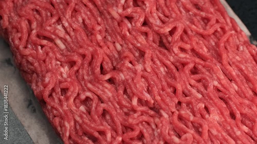 Cooking with Fresh raw minced meat beef or pork close up, rotation