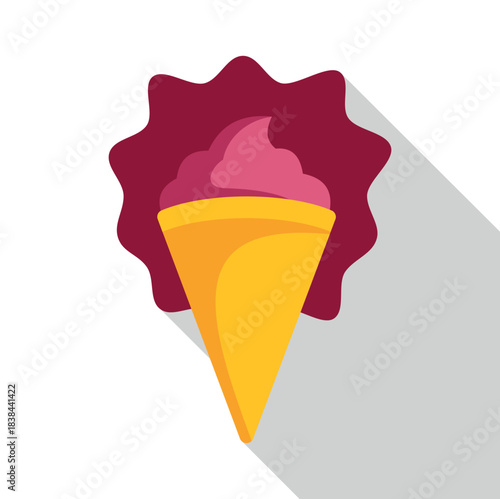 Pink ice cream cone with dark red background featuring long shadow