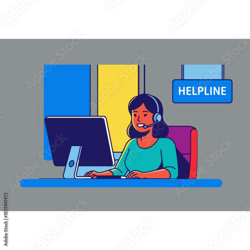helpline with laptop computer