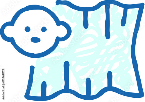 Baby face peeking from swaddle blanket line art icon