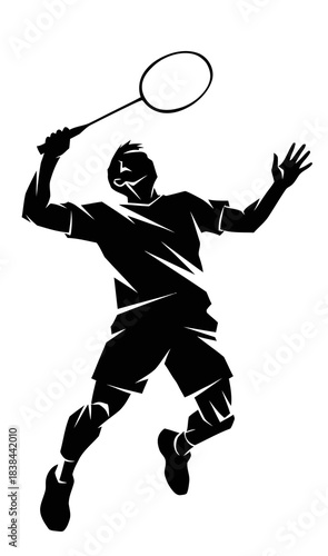 Dynamic Silhouette of a Badminton Player Executing a Powerful Smash Shot Mid Air