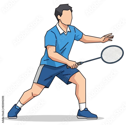 Active Male Badminton Player in Action Ready to Serve or Smash Sports Illustration