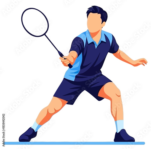 Dynamic Badminton Player in Action Professional Athlete Hitting Shuttlecock Sports Illustration