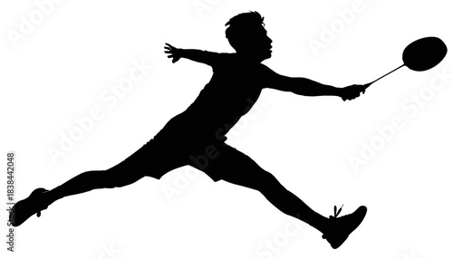 Dynamic Silhouette of a Badminton Player in Mid Air Smash Action Isolated on White Background Perfect for Sports and Fitness Concepts