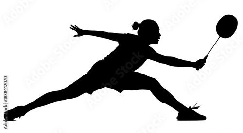 Silhouette of a Woman Playing Badminton in Action Dynamic Sports Photography