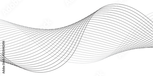Abstract grey and white vector waves on transparent background. Editable stroke.