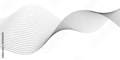 Abstract grey and white vector waves on transparent background. Editable stroke.