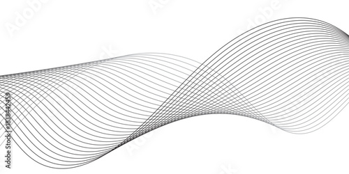 Abstract grey wave lines on transparent background. Technology, data science, geometric border pattern. Isolated on white background. Vector for banners and background.