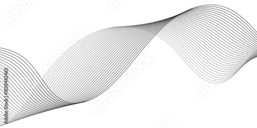 Abstract grey wave lines on transparent background. Technology, data science, geometric border pattern. Isolated on white background. Vector for banners and background.