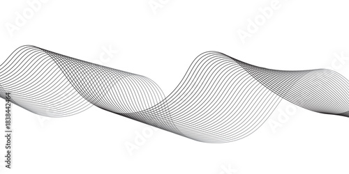 Abstract grey wave lines on transparent background. Technology, data science, geometric border pattern. Isolated on white background. Vector for banners and background.