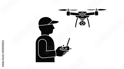 Drone operator controlling a quadcopter with a remote control device