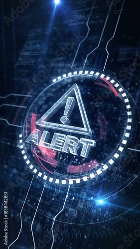 Vertical video: Alert cyber attack warning symbol digital concept. Network, cyber technology and computer background abstract 3d seamless and loopable.