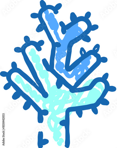 Blue underwater coral drawing depicting marine life