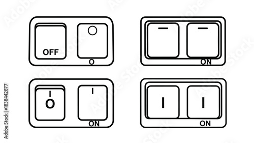 A collection of different electrical switch designs in a black and white illustration