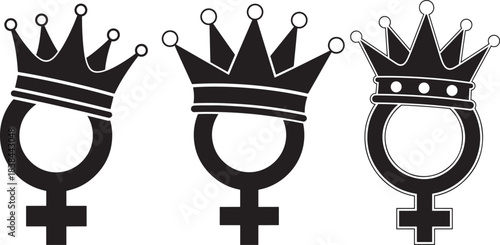 Three female symbols adorned with ornate crowns silhouette