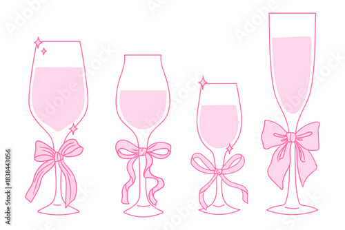 Creative pink drink glasses adorned with bows ideal for a celebration or party decoration