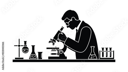 A scientist examining a sample under a microscope in a laboratory setting
