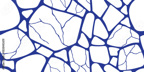 Blue organic stone texture pattern featuring irregular cracked pebble shapes in a clean outline style. Natural abstract design ideal for backgrounds, packaging, and modern decorative projects. Unique 