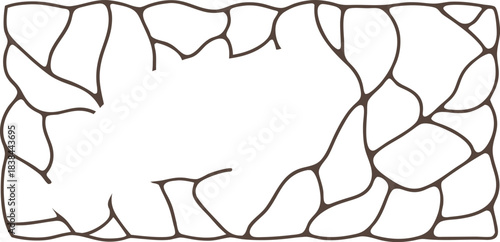 Organic stone frame border featuring hand-drawn irregular rock shapes in a clean outline style. Natural decorative rectangle design ideal for labels, posters, and craft projects. Unique textured 
