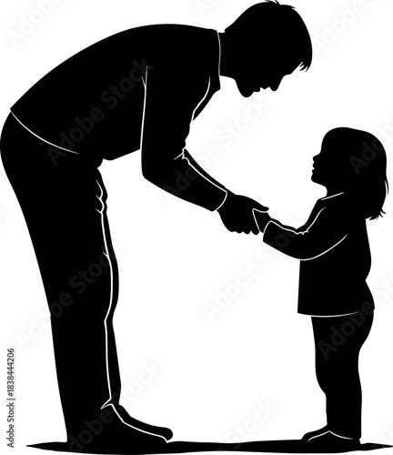 Silhouette of adult and child holding hands, emotional connection, parenting support, family care, mentorship, trust, guidance, love, relationship moment