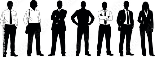 Silhouettes of Diverse Business Professionals in Formal Attire Posing Confidently for Corporate Presentation, Marketing, and Office Team Concepts