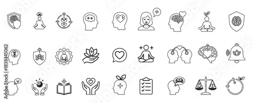 Promote mental health and wellness with editable icons design and art. mindfulness, self-care, emotional support, healing, and balance illustration vector pro