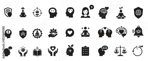 Promote mental health and wellness with editable icons design and art. mindfulness, self-care, emotional support, healing, and balance illustration vector pro