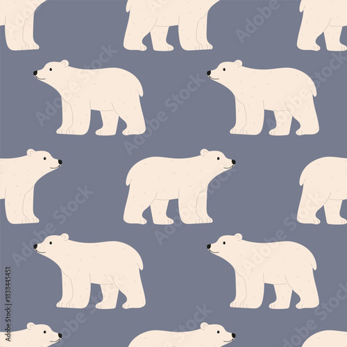 Pattern featuring polar bears in various poses against a soft gray background