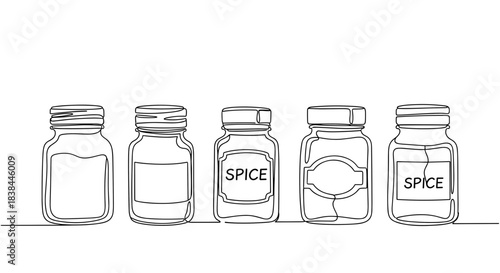 Outline of spice jars in minimalistic design on white background  