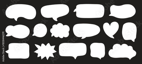 Minimal comic speech bubble set for graphic design. Clean white dialogue shapes on dark background for illustration projects. Perfect vector elements for comics and creative layouts.