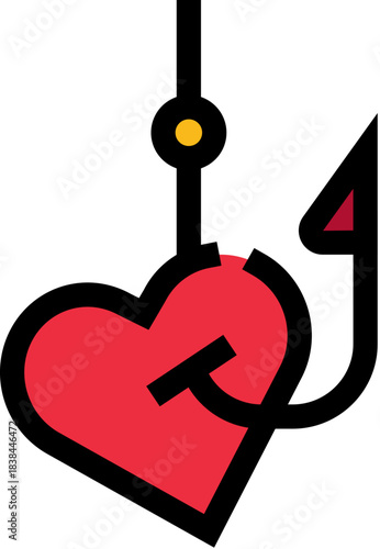 Heart caught on fishing hook vector icon