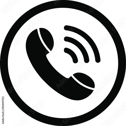 Ringing telephone icon in a circle symbol for communication call