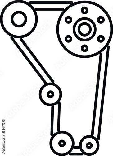 Automotive engine timing belt system with pulleys and gears providing power