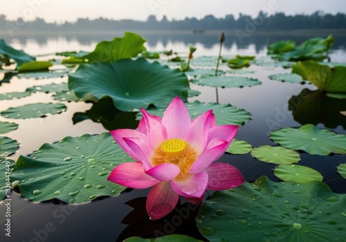 Wallpaper Mural Vibrant pink lotus flower blooming on a calm water surface Torontodigital.ca