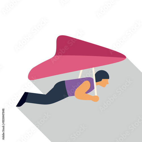 Person hang gliding through air, extreme sport and adventure recreation