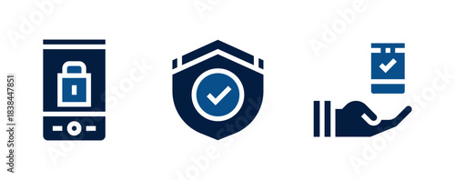 Pack de iconos de seguridad móvil. Seguridad móvil, Protección, dispositivo seguro. Diseño vectorial