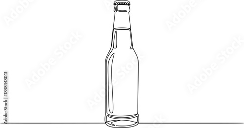 Continuous one line drawing of Beer glass bottle vector illustration. Ediitable outline
