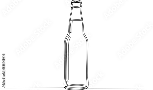 Continuous one line drawing of Beer glass bottle vector illustration. Ediitable outline
