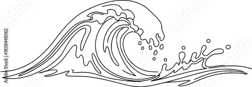 Continuous one line drawing of Water splashes wave vector illustration. Editable outline
