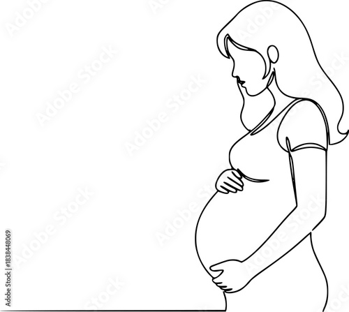 Continuous one line drawing of Pregnant woman vector illustration. Editable outline
