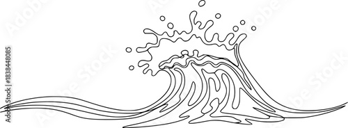 Continuous one line drawing of Water splashes wave vector illustration. Editable outline
