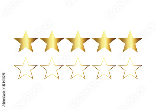3D Gold Five-Star Icon – Shiny Award Rating Symbol Vector Illustration