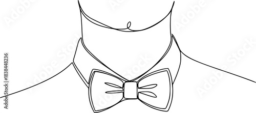 Neck with a bow tie single line art. Man in formal wear dress code abstract minimal one line drawing, Continuous one single line drawing bow tie vector illustration.
