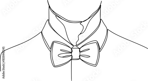 Neck with a bow tie single line art. Man in formal wear dress code abstract minimal one line drawing, Continuous one single line drawing bow tie vector illustration.