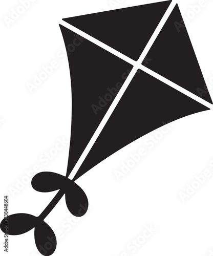 Kite Silhouette Clipart – Simple Black Flying Kite Vector Icon on White Background